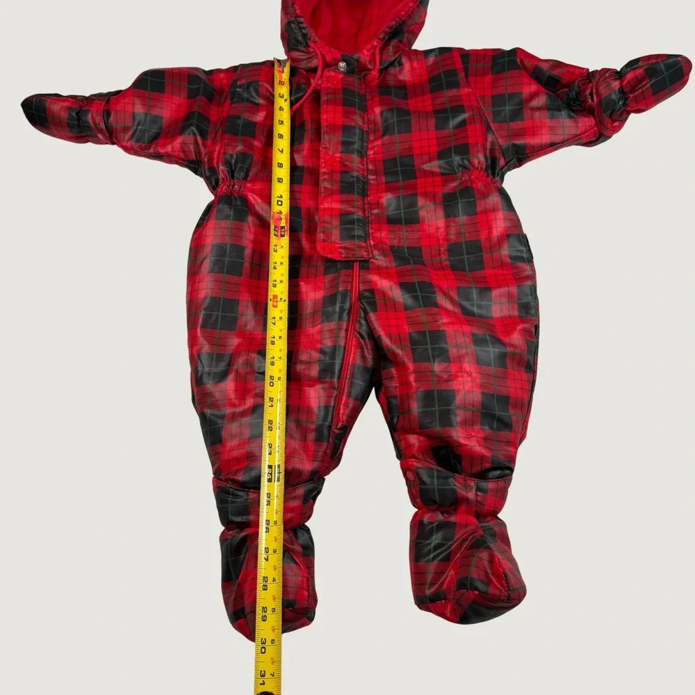 Vintage Deux par Deux Red Plaid Baby Snowsuit Bunting Hooded Footed 12M Canada